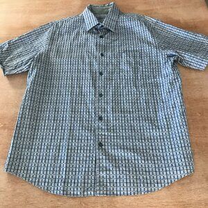 Tasso Elba Shirt Men XL Gray Plaid Button Up Pocket Short Sleeve Collared